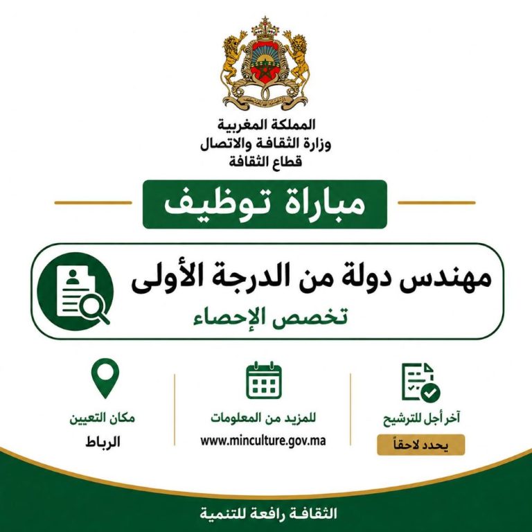 وزارة الثقافة تعلن عن مباراة توظيف مهندس دولة من الدرجة الأولى تخصص الإحصاء