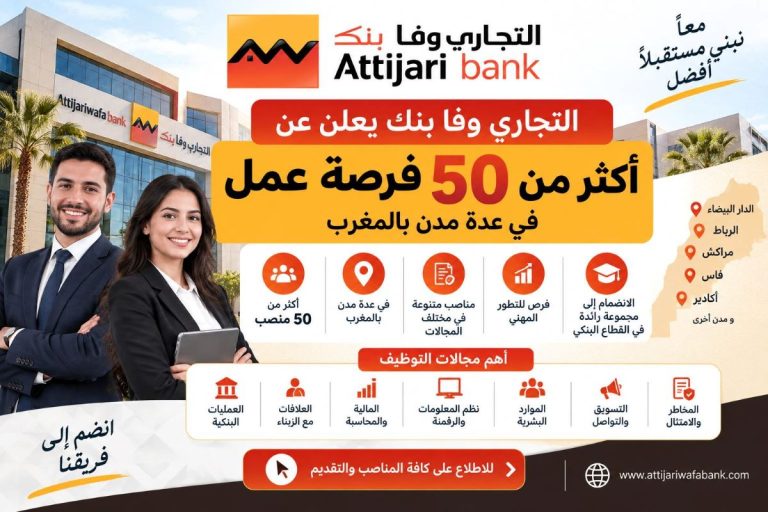 التجاري وفا بنك يعلن عن أكثر من 50 فرصة عمل في عدة مدن بالمغرب