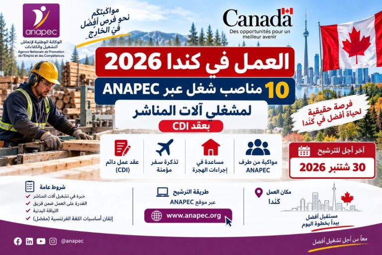 العمل في كندا 2026: 10 مناصب شغل عبر ANAPEC لمشغلي آلات المناشر بعقد CDI وتذكرة سفر ومساعدة في إجراءات الهجرة.. آخر أجل 30 شتنبر