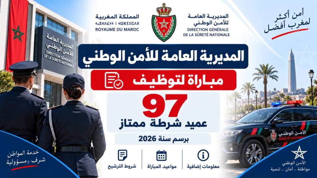 المديرية العامة للأمن الوطني: مباراة توظيف 97 عميد شرطة ممتاز برسم سنة 2026