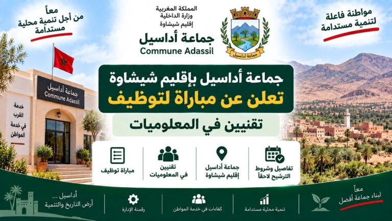 جماعة أداسيل بإقليم شيشاوة تعلن عن مباراة لتوظيف تقنيين في المعلوميات
