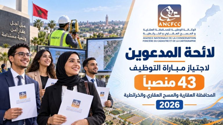 لائحة المدعوين لاجتياز مباراة توظيف 43 منصبًا بالوكالة الوطنية للمحافظة العقارية والمسح العقاري والخرائطية 2026