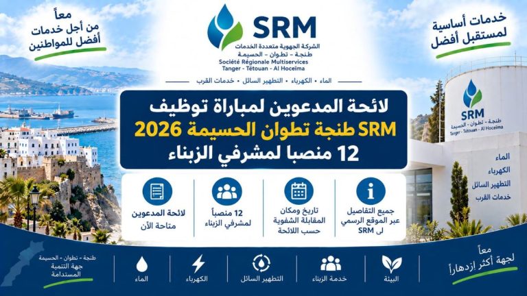 لائحة المدعوين لمباراة توظيف SRM طنجة تطوان الحسيمة 2026: 12 منصباً لمشرفي الزبناء