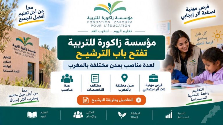 مؤسسة زاكورة للتربية تفتح باب الترشيح لعدة مناصب بمدن مختلفة بالمغرب