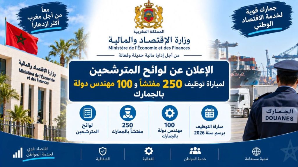 وزارة الاقتصاد والمالية الإعلان عن لوائح المترشحين لمباراة توظيف 250 مفتشاً و100 مهندس دولة بالجمارك