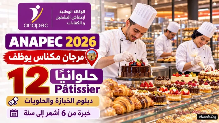 أنابيك 2026: مرجان مكناس يعلن عن توظيف 12 حلوانيًا (Pâtissier) لحاملي دبلوم الخبازة والحلويات مع خبرة من 6 أشهر إلى سنة