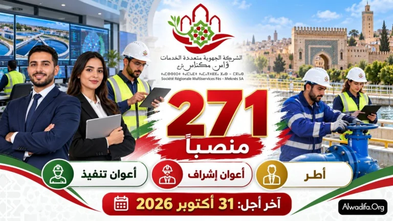 مباراة توظيف 271 منصباً بالشركة الجهوية متعددة الخدمات فاس مكناس 2026.. التخصصات والشروط ورابط التسجيل