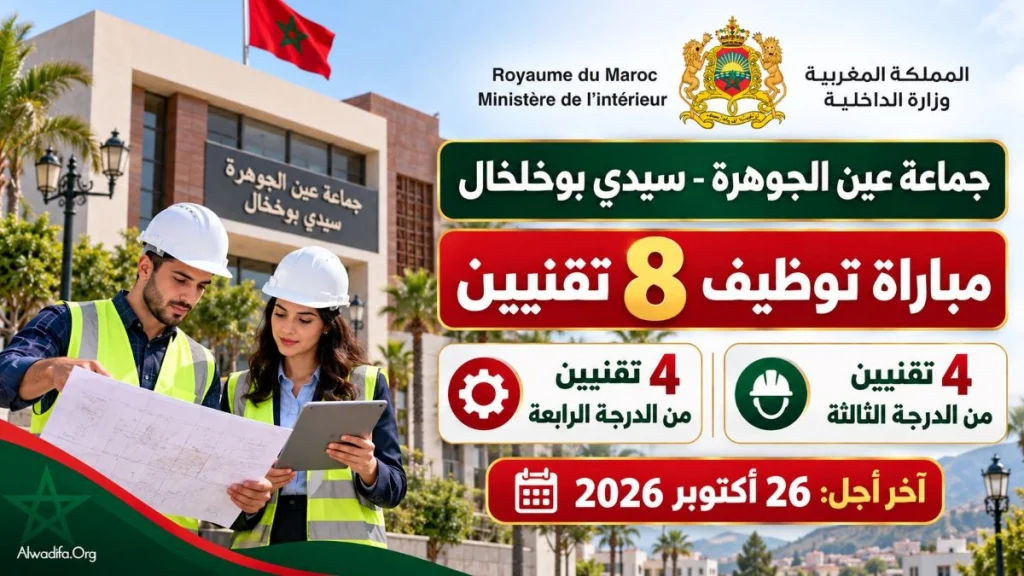 جماعة عين الجوهرة – سيدي بوخلخال تعلن عن مباراة توظيف 8 تقنيين في تخصصات مختلفة