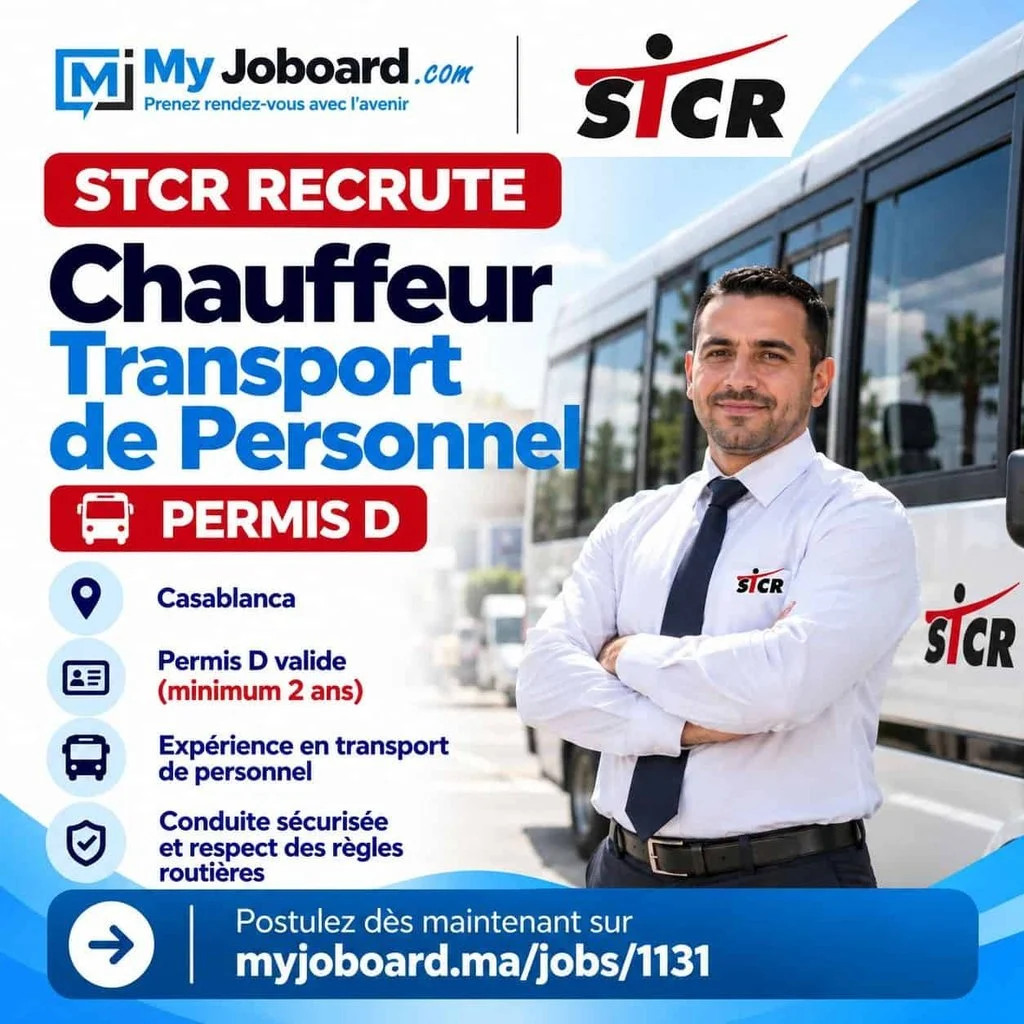 شركة STCR تعلن عن توظيف سائقي نقل المستخدمين بمدينة الدار البيضاء برخصة السياقة D.