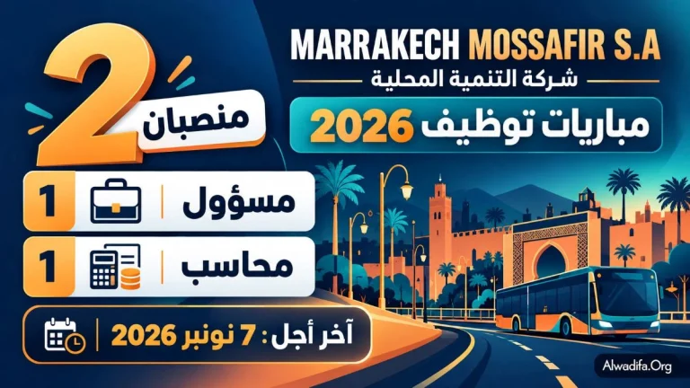 شركة التنمية المحلية مراكش مسافر تعلن عن مباراتي توظيف في منصبين برسم سنة 2026