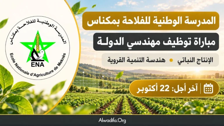 المدرسة الوطنية للفلاحة بمكناس تفتح باب التوظيف لفائدة مهندسين دولة في الإنتاج النباتي وهندسة التنمية القروية. آخر أجل للترشيح 22 أكتوبر 