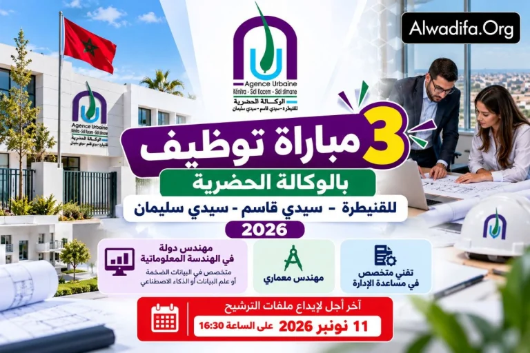 مباراة توظيف 3 مناصب بالوكالة الحضرية للقنيطرة سيدي قاسم سيدي سليمان 2026