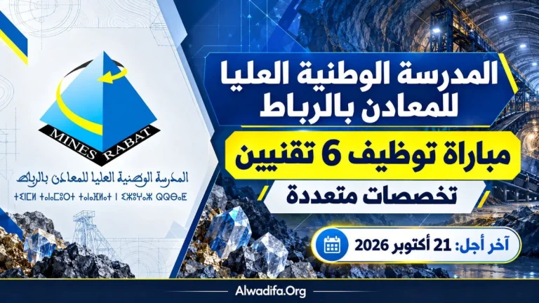 مباراة توظيف 6 تقنيين بالمدرسة الوطنية العليا للمعادن بالرباط.. تخصصات متعددة وآخر أجل 21 أكتوبر 2026