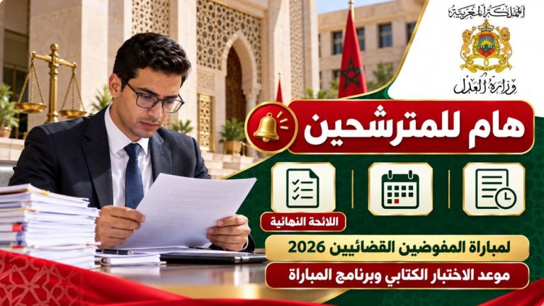 هام للمترشحين.. وزارة العدل تنشر اللائحة النهائية لمباراة المفوضين القضائيين 2026 وتحدد موعد الاختبار الكتابي وبرنامج المباراة